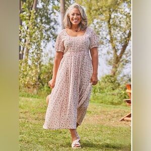 NWT April Cornell Cream Maxi Dress with Pink Floral Print